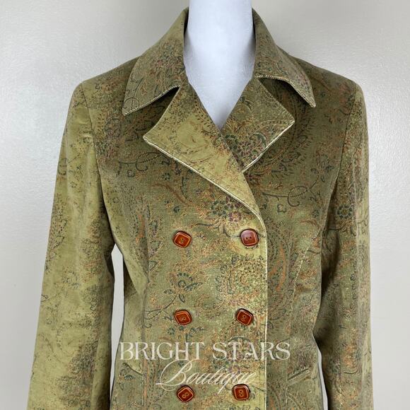 Rare Green Paisley Corduroy Coat ASO Sookie Gilmore Girls Bohemian Fall Vintage - Picture 7 of 11
